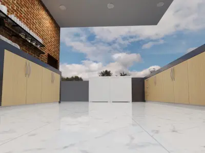 Kitchen Set design with brick wall 3D print model