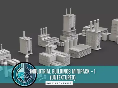 Low Poly 10 Industrial Buildings Mini Pack 1 - Untextured 3D model