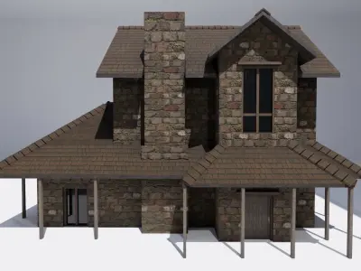 House old stone with roof Low-poly 3D model