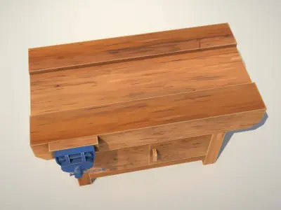 Workbench wooden with knob Low-poly 3D model