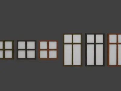 Lowpoly windows set wooden window Free low-poly 3D model
