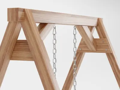 Wooden playground swing with one seat 3D model