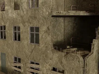 Post apocalyptic destroyed street Low-poly 3D model