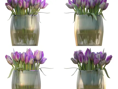 Set of 4 Tulip Bouquets 3D Model Pack