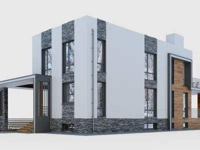 Cottage on three levels with a garage in the basement 3D model
