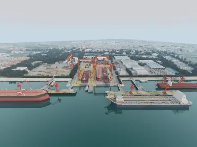 Large Container Port Scene  Low-poly 3D model