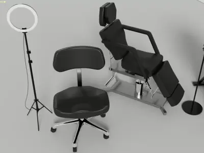 Tattoo Light Lamp Drawer Chairs all in one Low-poly 3D model