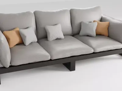 Leather sofa on a metal base in light colors 3D model