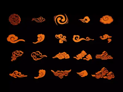 vdb collection Stylized auspicious clouds 20pack colorful Low-poly 3D model