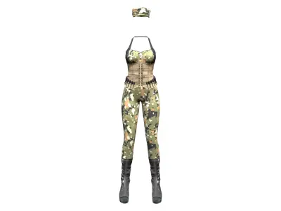  Women Camouflage Full Military Soldier Outfit Low-poly 3D model