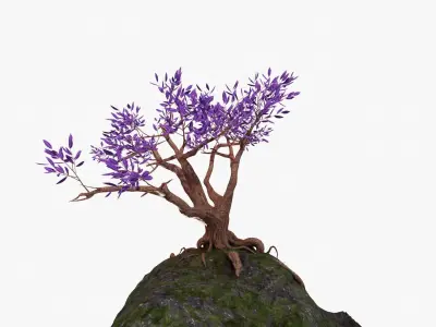 Fantasy tree with terrain Low-poly 3D model