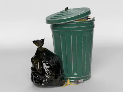Trash can and garbage 3D model