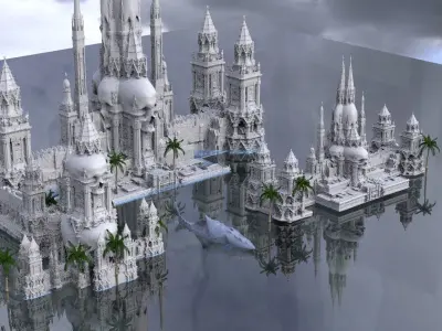 Pirate Aztec Treasure Island With Megalodon Shark 3D model
