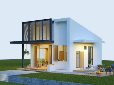 3D model of tropical modern house Low-poly 3D model