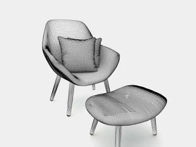 Seater with ottoman and cushion with pattern 3D model