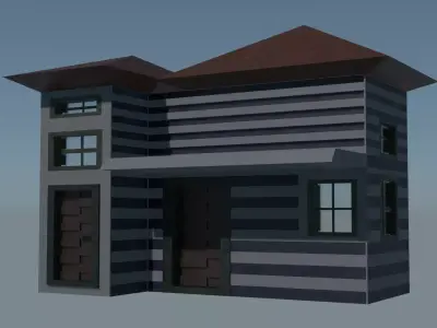 Lowpoly Double Door House For Animation Props Or Show Case  Free 3D model
