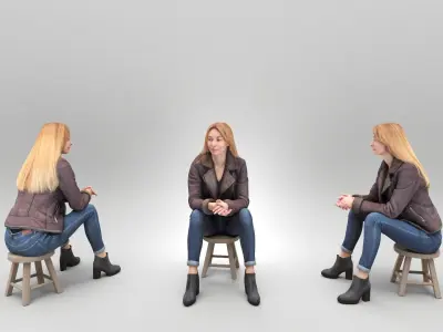 Cute woman in street style sitting 384 Low-poly 3D model