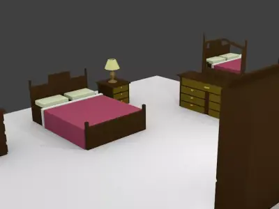 bedroom furniture set Free low-poly 3D model