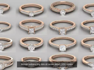 235 Women solitaire ring 3dm stl 9 render detail  3D Model Pack