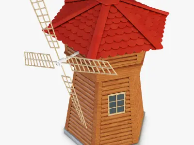 Windmill v 1 wooden with roof 3D model
