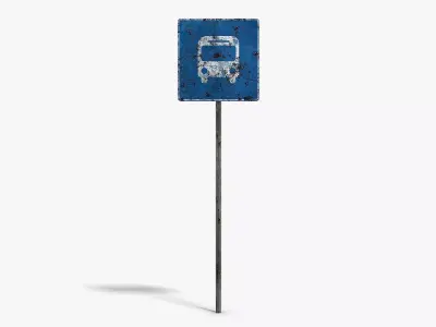 Damaged Bus Stop Sign Low-poly 3D model