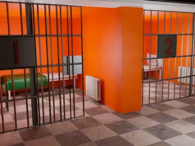 Prison orange and checkered floor in Low-poly 3D model