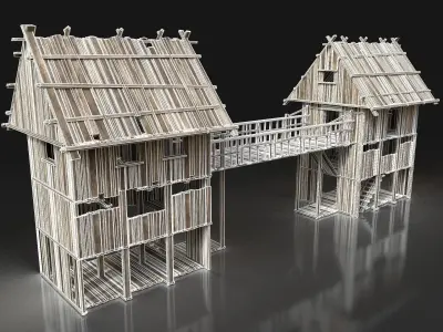 Next Gen AAA Wooden Watchtower Bridge Gate - ENTERABLE Low-poly 3D model