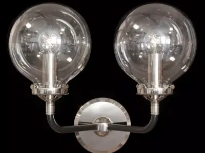 RH BISTRO GLOBE CLEAR GLASS DOUBLE SCONCE Nickel and Black 3D model