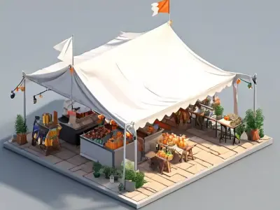 LowPoly Market Stall 3D Model Low-poly 3D model