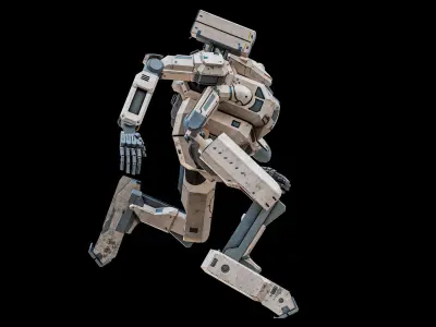  Rigged Sci-Fi Combat Mech Exoskeleton Suit - Desert Skin PBR 