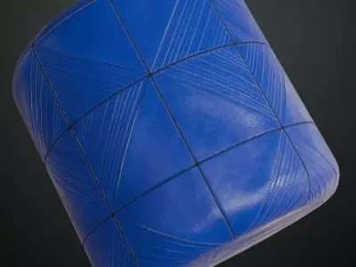 Modern Glossy Cobalt Blue Linear Textured Tiles PBR Seamless Texture