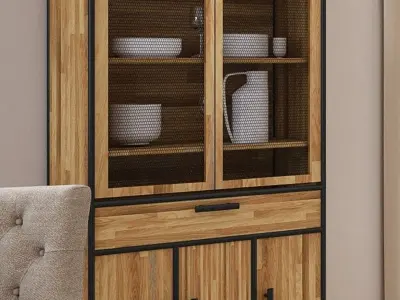 Wooden cabinet with netting 3D model