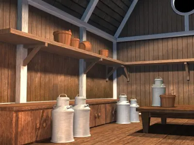 Barn with interior Low-poly 3D model