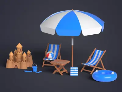 Beach Pack Low-poly 3D model