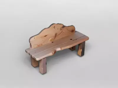 Rustic Natural Wood Bench 3D Model 3D model