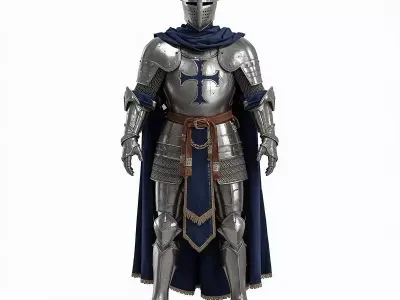 Crusader Knight Armor 3D Model Blue Cross Full Suit Low-poly 3D model