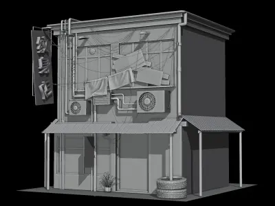 Tatoo Shop in Chinatown Low-poly 3D model