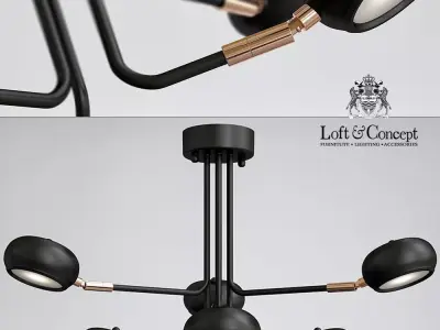 Curved Stix Chandelier 6 Black 3D model