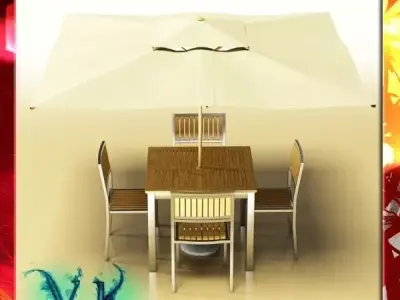 Exterior Bar Table Chair and Parasol 3D model