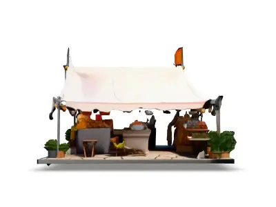 LowPoly Market Stall 3D Model Low-poly 3D model