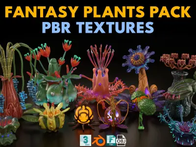 Fantasy plants pack Low-poly 3D model