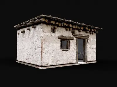 Village White Clay House 5 Low-poly 3D model