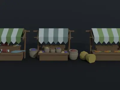 Cartoon market Polygonal Style Low-poly 3D model