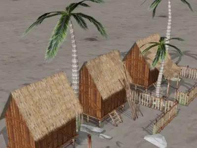 Realstic Villege Hut s Low-poly 3D model