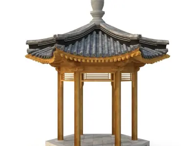 Ancient Chinese Architecture   Six corner Pavilion Low-poly 3D model