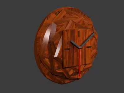 Funky Rotated Pieces Wood Wall Clock Low-poly 3D model