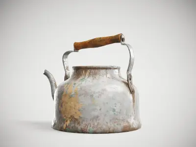 Old enamel dirty teapot da1 Low-poly 3D model