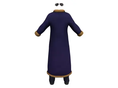 Fur Trim Long Coat Vest Shirt Trousers Shoes Glasses Outfit Low-poly 3D model