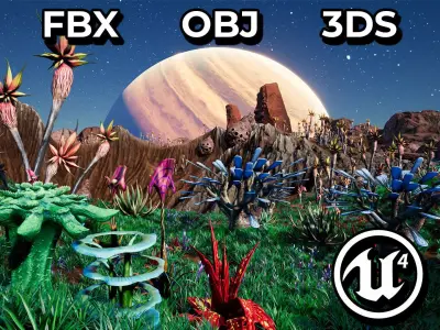 Alien Planet Fantasy Environment - Desert Oasis UE4 Low-poly 3D model