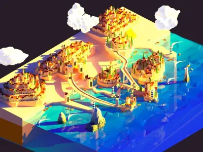 Tuscan coast village Low-poly 3D model